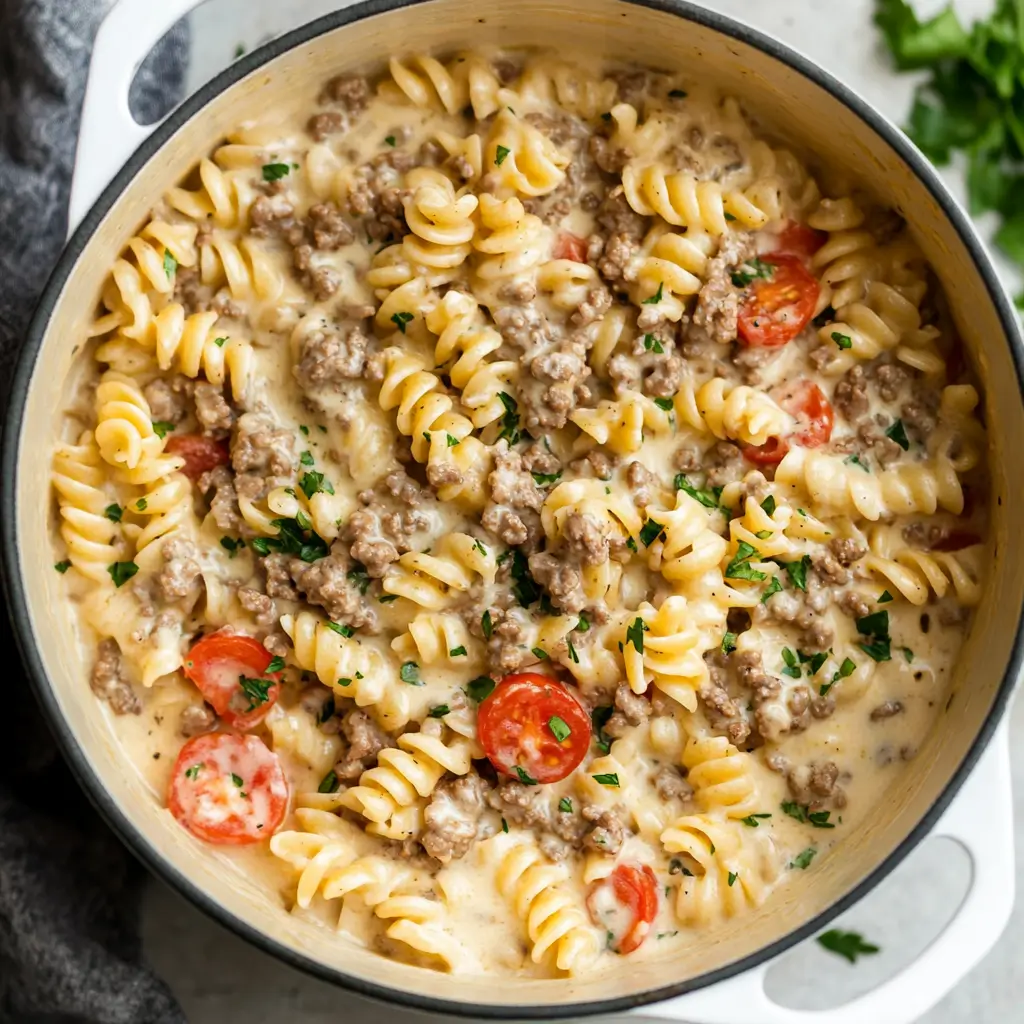 Creamy ground beef pasta